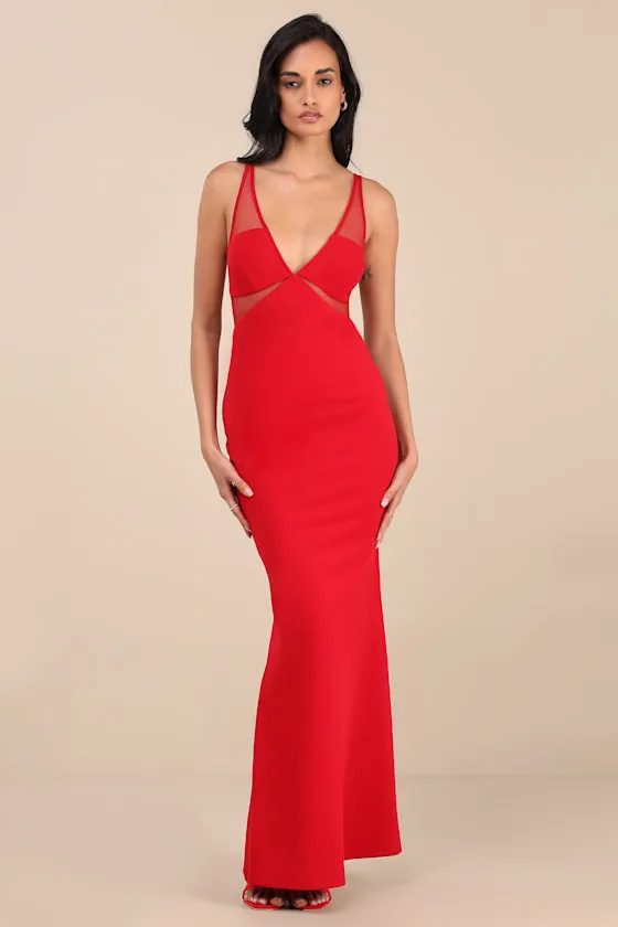 Fantine Red Mesh Sleeveless Mermaid Maxi Dress sold by Lulus