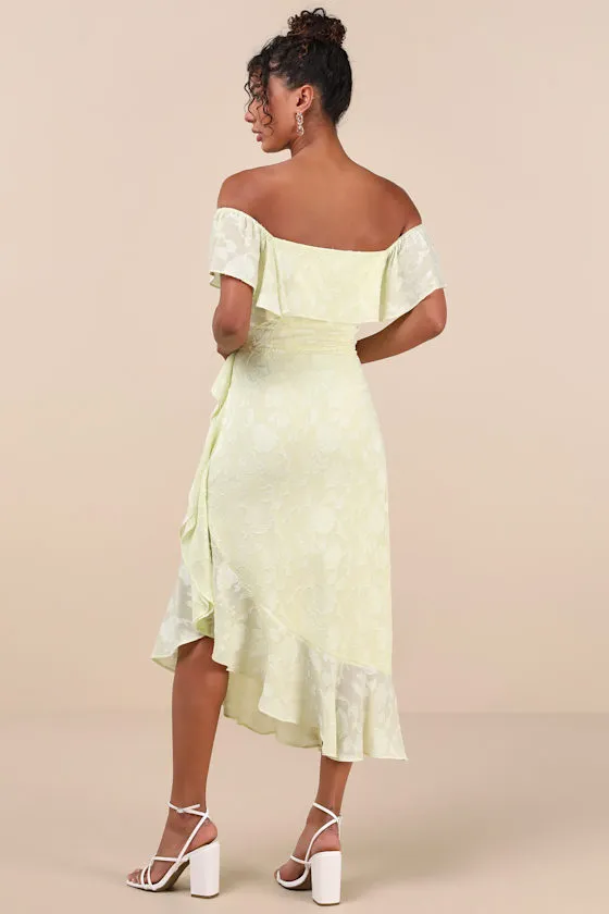 Pretty Perfect Yellow Burnout Floral Off-the-Shoulder Midi Dress sold by Lulus product image thumbnail 3