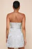 Aesthetic Pose Slate Blue and Gold Jacquard Strapless Mini Dress sold by Lulus