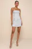 Aesthetic Pose Slate Blue and Gold Jacquard Strapless Mini Dress sold by Lulus