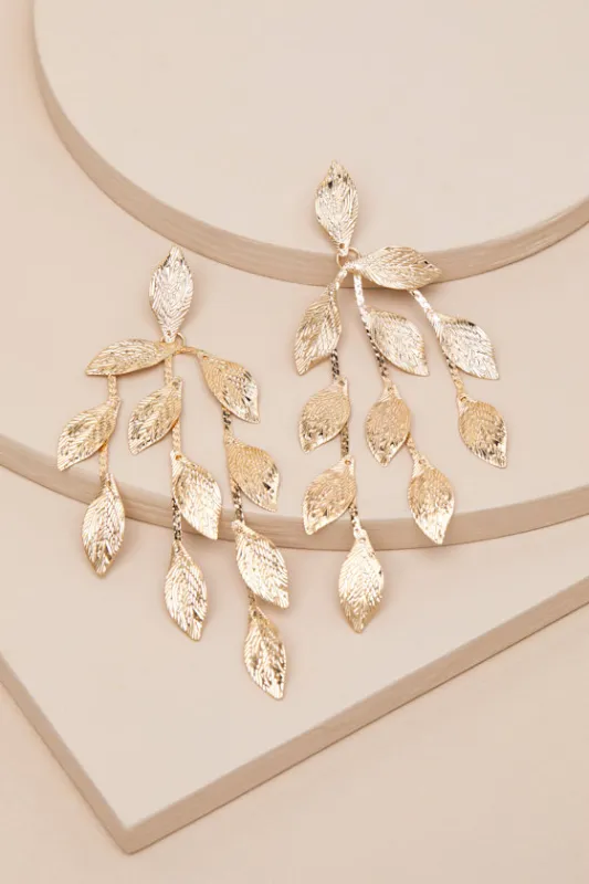 Folia Gold Leaf Statement Earrings sold by Lulus