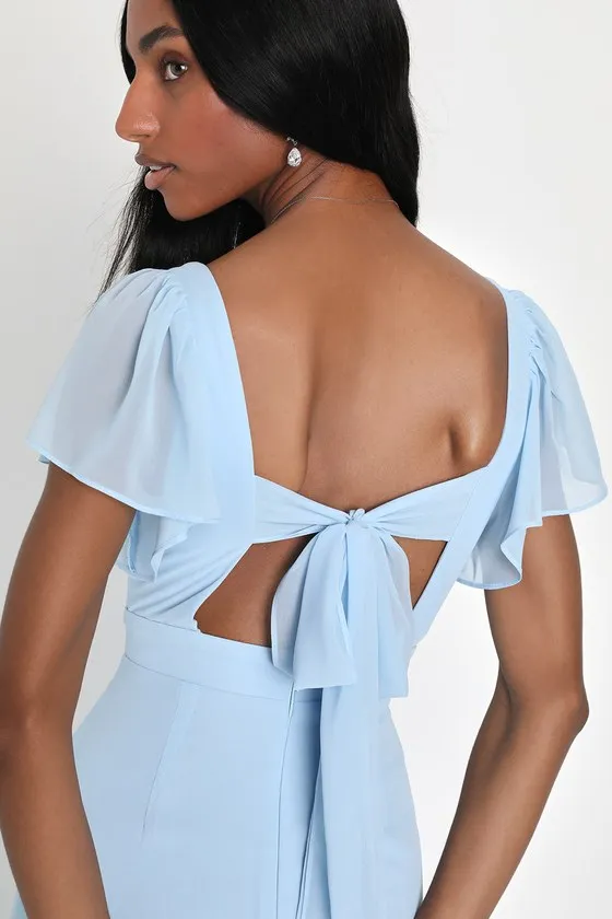 Simply Delightful Light Blue Tie-Back Flutter Sleeve Maxi Dress sold by Lulus product image thumbnail 2