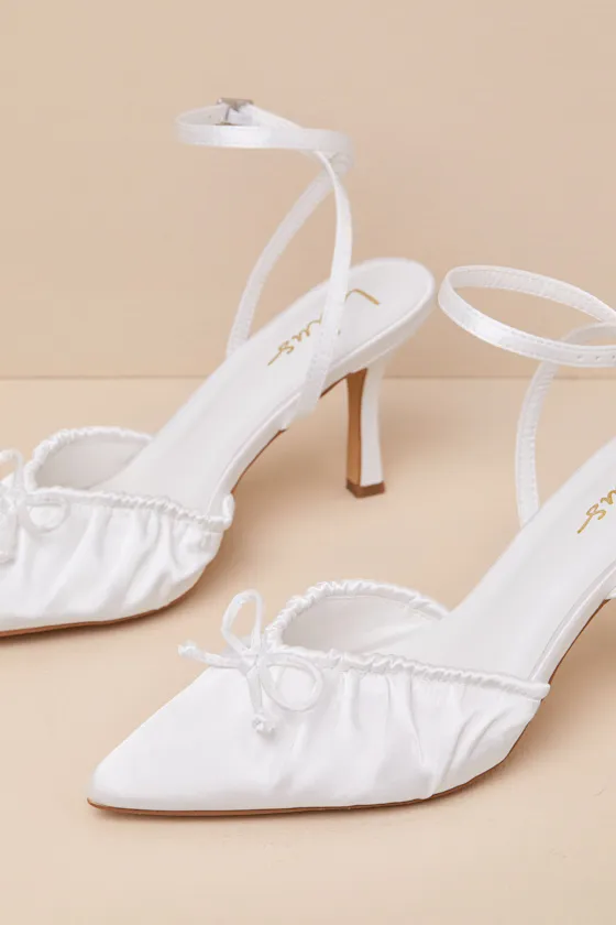 Issoria White Satin Bow Ankle Strap Pumps sold by Lulus product image thumbnail 3