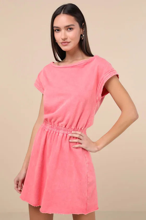 Definite Beauty Washed Coral Pink Short Sleeve Mini Dress sold by Lulus