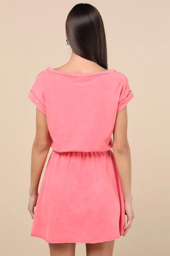 Definite Beauty Washed Coral Pink Short Sleeve Mini Dress sold by Lulus product image thumbnail 2