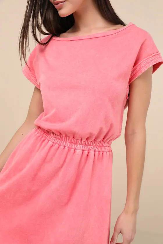 Definite Beauty Washed Coral Pink Short Sleeve Mini Dress sold by Lulus product image thumbnail 4