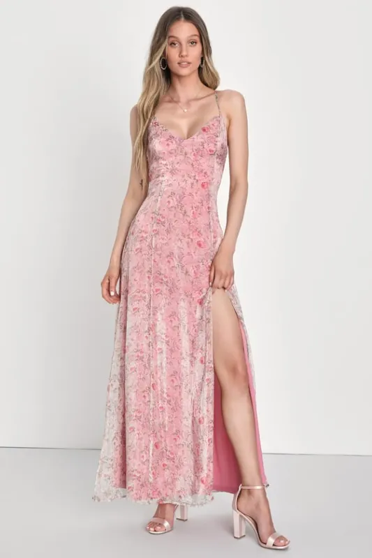 Forever Dreamy Pink Floral Organza Backless Maxi Dress sold by Lulus