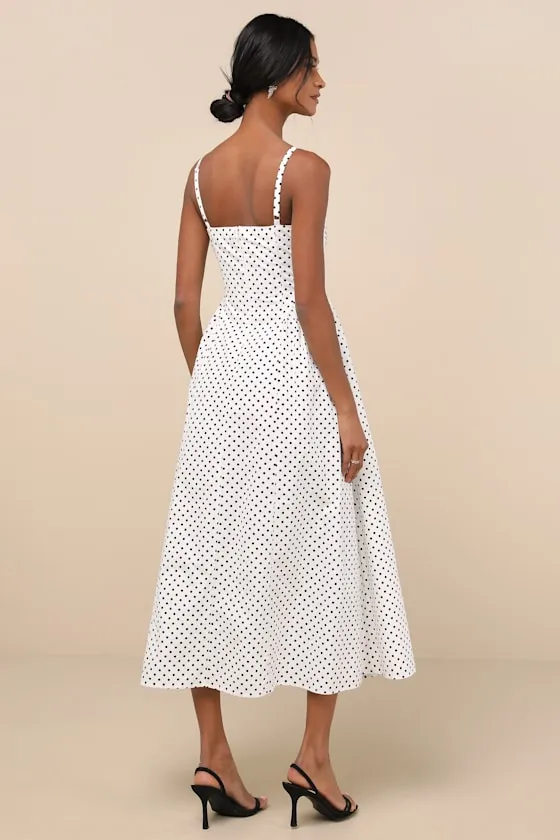 Veris White Polka Dot Bustier Midi Dress sold by Lulus product image thumbnail 3