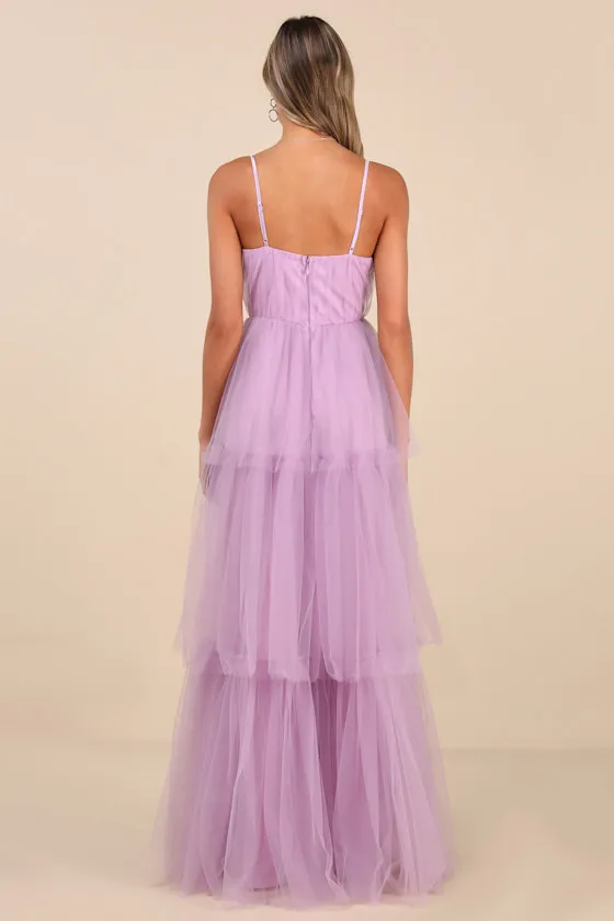 Unforgettable Poise Lilac Tulle Bustier Tiered Maxi Dress sold by Lulus product image thumbnail 2