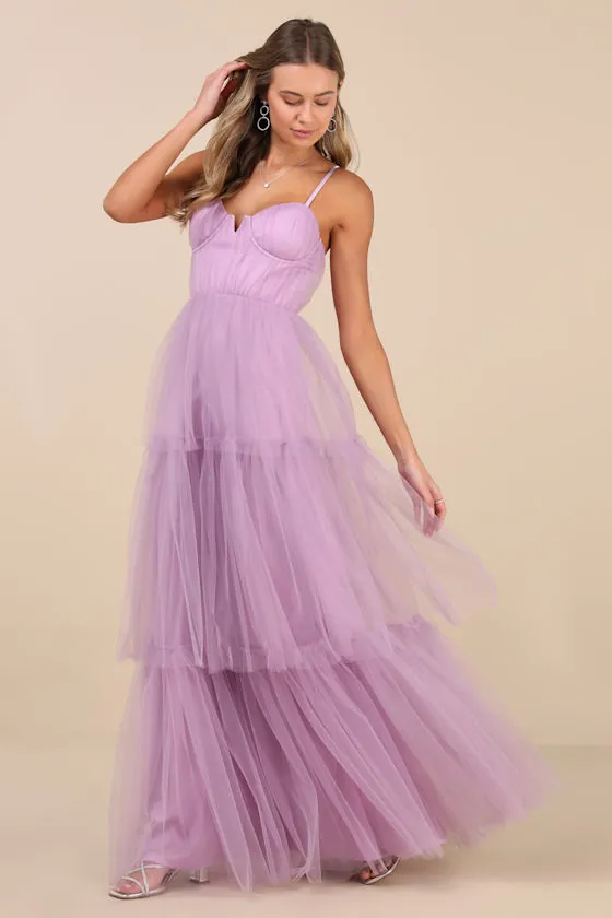 Unforgettable Poise Lilac Tulle Bustier Tiered Maxi Dress sold by Lulus product image thumbnail 3