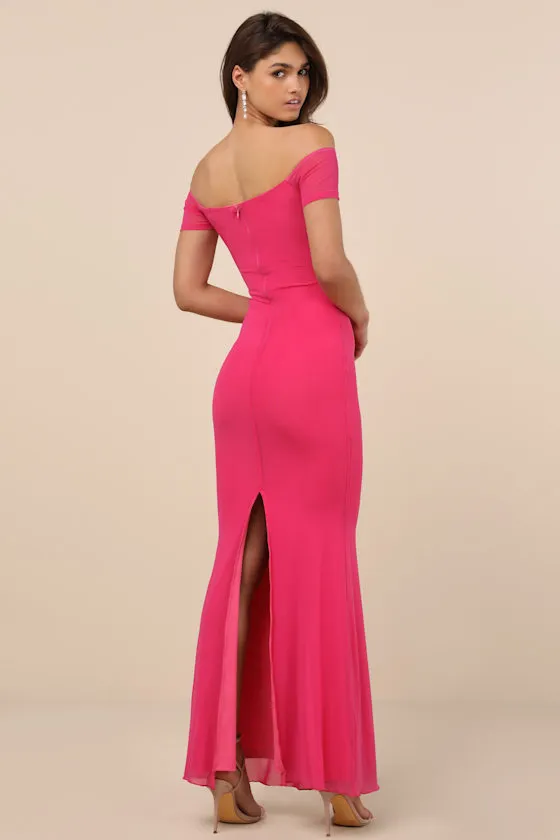 Faizah Hot Pink Mesh Off-the-Shoulder Mermaid Maxi Dress sold by Lulus product image thumbnail 2