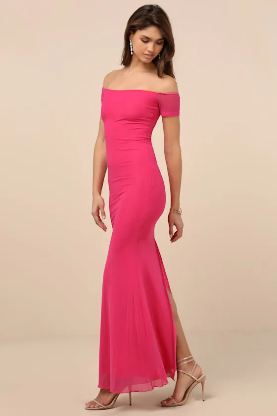 Faizah Hot Pink Mesh Off-the-Shoulder Mermaid Maxi Dress sold by Lulus product image thumbnail 3