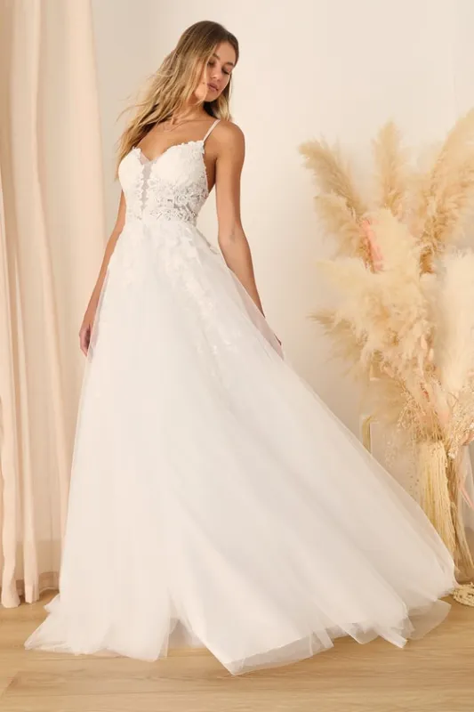 Height of Love White Embroidered Beaded Backless A-Line Gown sold by Lulus