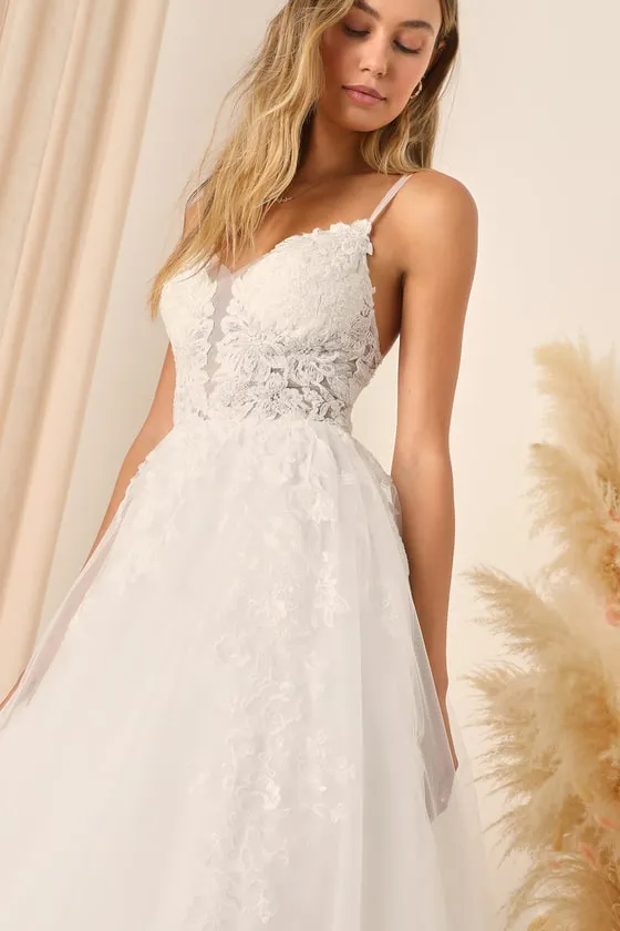 Height of Love White Embroidered Beaded Backless A-Line Gown sold by Lulus product image thumbnail 3