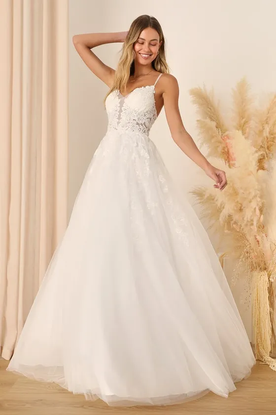 Height of Love White Embroidered Beaded Backless A-Line Gown sold by Lulus product image thumbnail 4