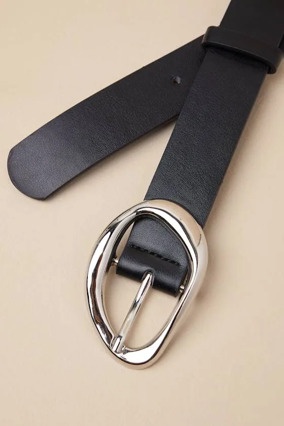 Laken Black and Silver Oval Buckle Belt sold by Lulus product image thumbnail 2