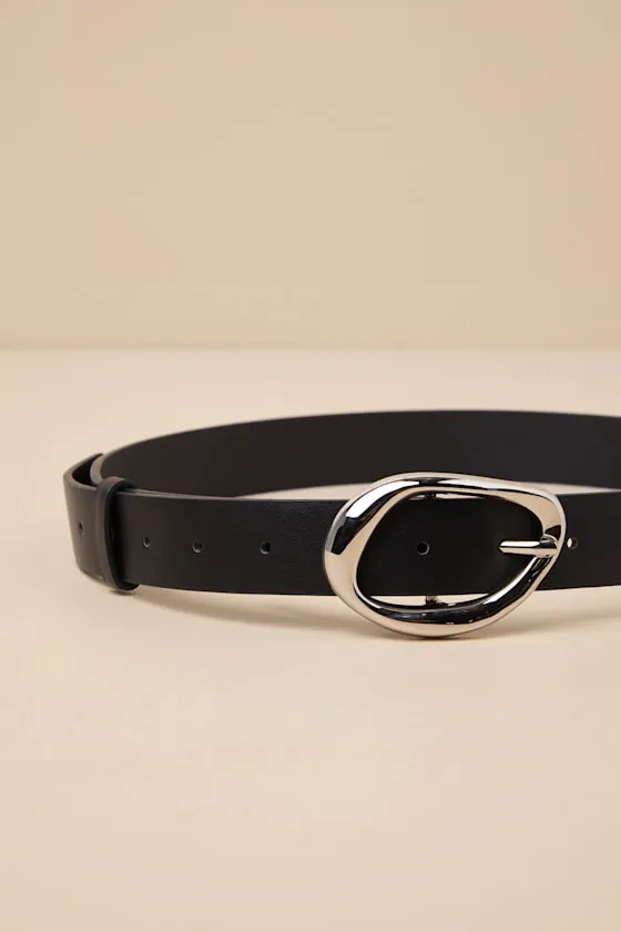 Laken Black and Silver Oval Buckle Belt sold by Lulus product image thumbnail 3