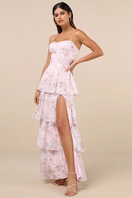 Flourishing Shine Light Pink Floral Sequin Tiered Maxi Dress sold by Lulus product image thumbnail 4