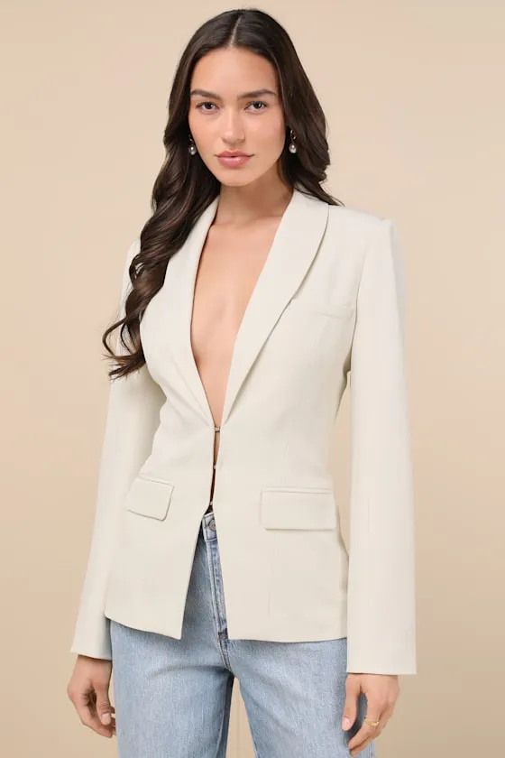 Polished Icon Cream Fitted Blazer sold by Lulus