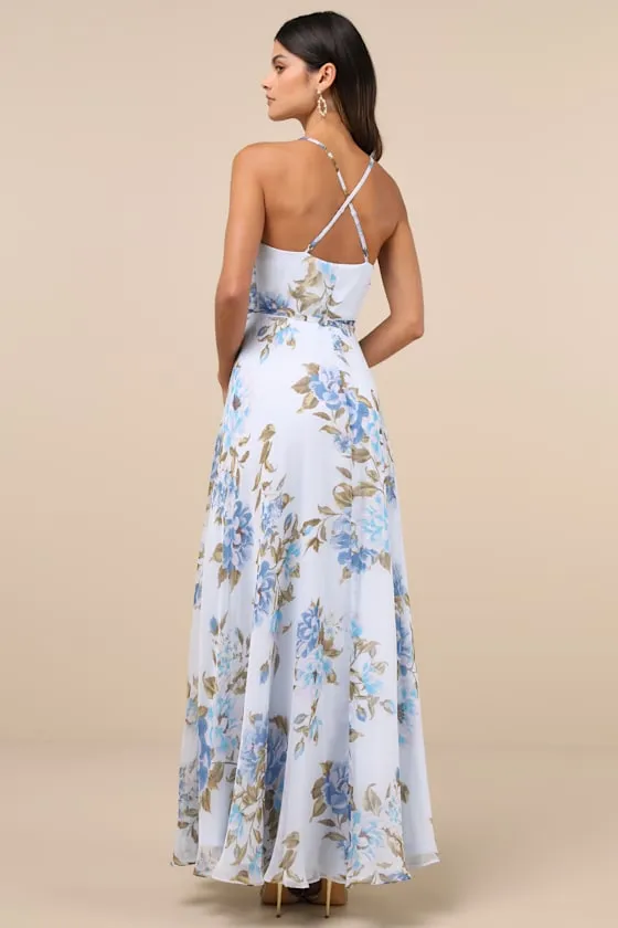 Oh-So Romantic Pale Blue Floral Print Sleeveless Wrap Maxi Dress sold by Lulus product image thumbnail 2
