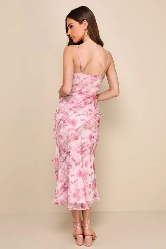 Dreamy Personality Pink Floral Ruffled Sleeveless Midi Dress sold by Lulus product image thumbnail 2