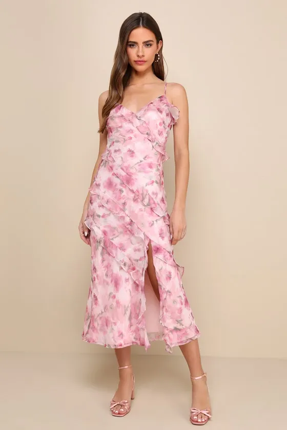 Dreamy Personality Pink Floral Ruffled Sleeveless Midi Dress sold by Lulus product image thumbnail 4