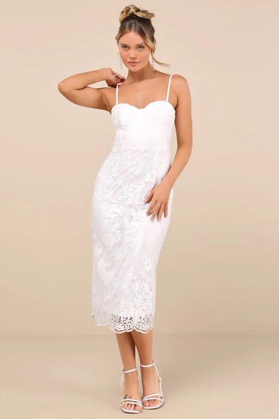 Brittley White Embroidered Bustier Midi Dress sold by Lulus