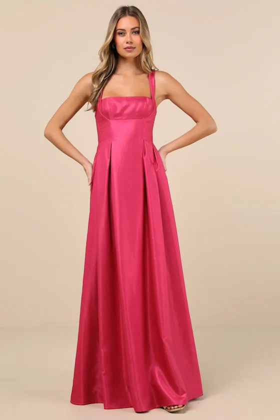 Immaculate Aura Shiny Magenta Taffeta Maxi Dress With Pockets sold by Lulus
