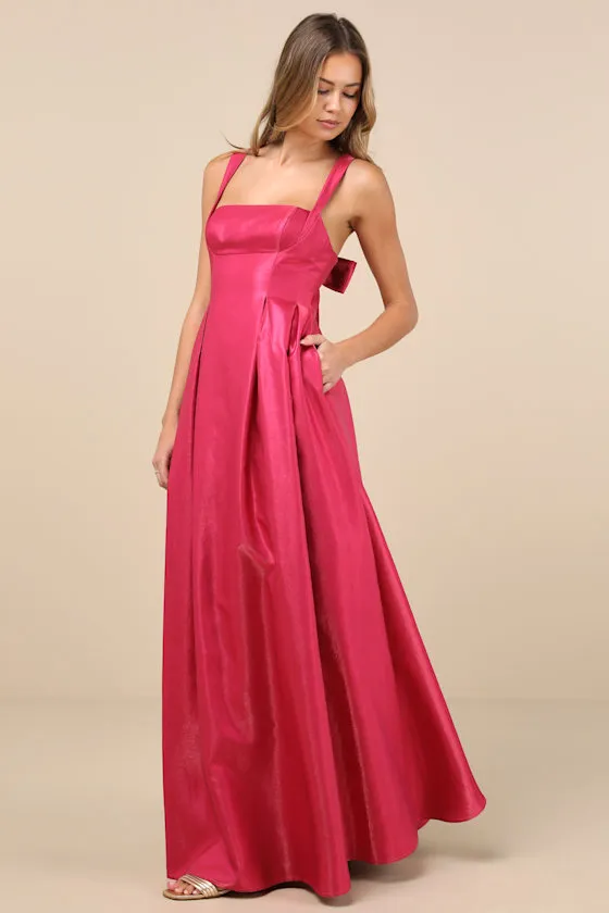 Immaculate Aura Shiny Magenta Taffeta Maxi Dress With Pockets sold by Lulus product image thumbnail 3