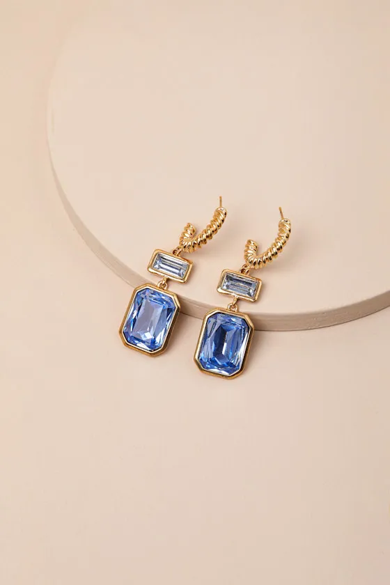 Koto Gold and Blue Rhinestone Hoop Drop Earrings sold by Lulus product image thumbnail 2