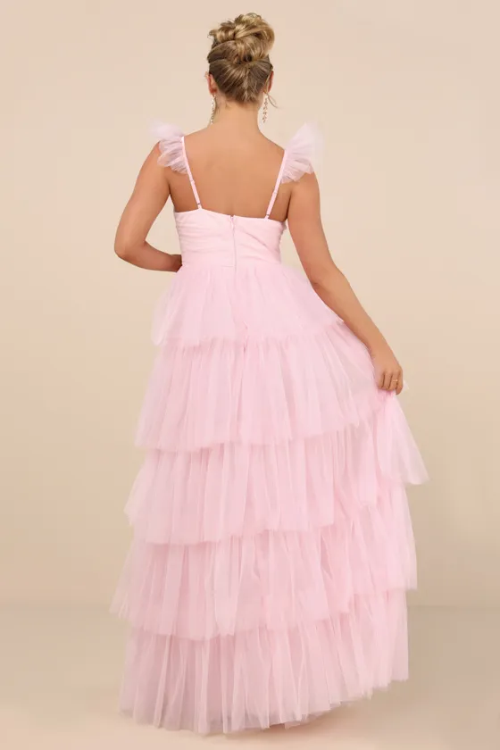 Fabulous Poise Light Pink Tulle Ruffled Tiered Maxi Dress sold by Lulus product image thumbnail 2