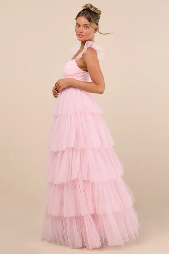 Fabulous Poise Light Pink Tulle Ruffled Tiered Maxi Dress sold by Lulus product image thumbnail 3