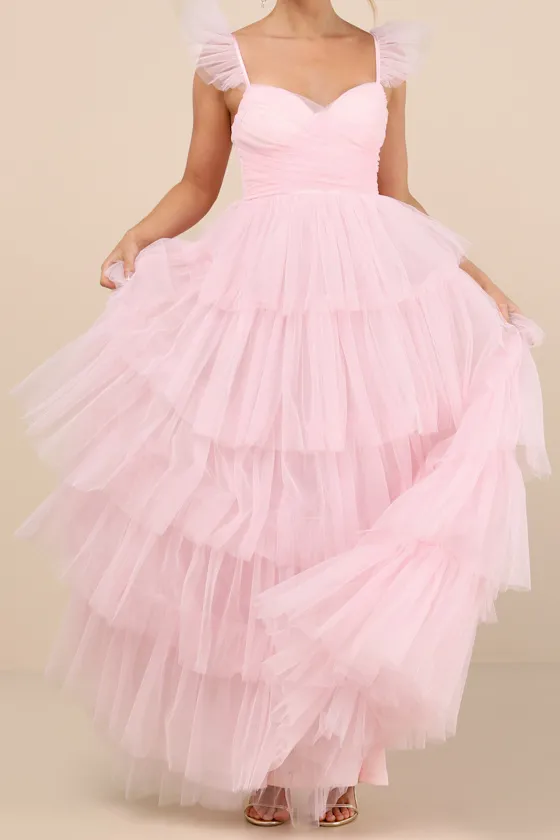 Fabulous Poise Light Pink Tulle Ruffled Tiered Maxi Dress sold by Lulus product image thumbnail 4