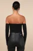 Shimmering Scene Black Rhinestone Mesh Off-the-Shoulder Bodysuit sold by Lulus