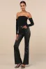 Shimmering Scene Black Rhinestone Mesh Off-the-Shoulder Bodysuit sold by Lulus