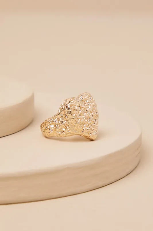 Cherished Glow Gold Hammered Heart Ring made by Lulus
