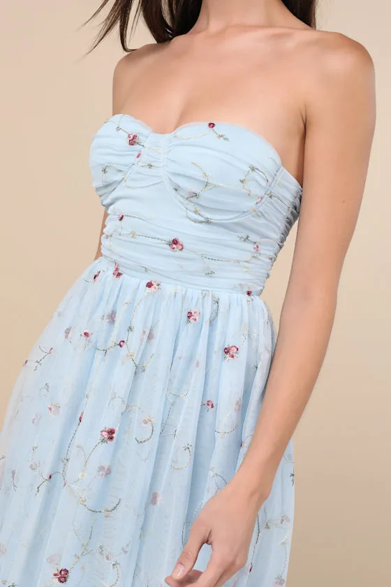 Kiley Light Blue Embroidered Strapless Midi Dress sold by Lulus product image thumbnail 3
