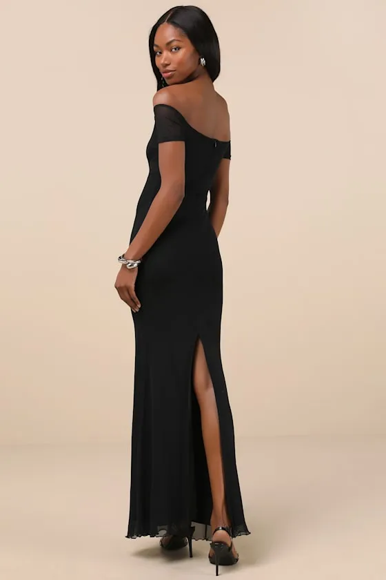 Faizah Black Mesh Off-the-Shoulder Mermaid Maxi Dress sold by Lulus product image thumbnail 2