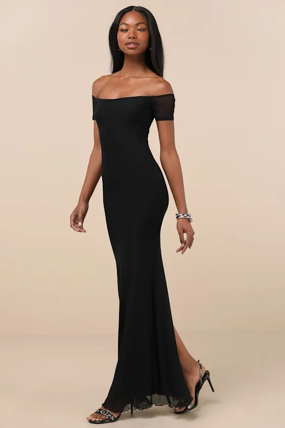Faizah Black Mesh Off-the-Shoulder Mermaid Maxi Dress sold by Lulus product image thumbnail 3