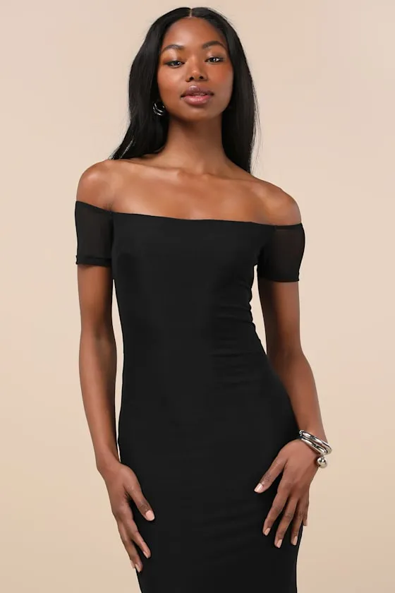 Faizah Black Mesh Off-the-Shoulder Mermaid Maxi Dress sold by Lulus product image thumbnail 4