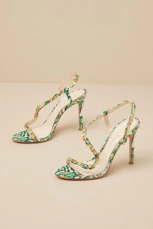 Jaycin Green Multi Rhinestone High Heel Sandals sold by Lulus