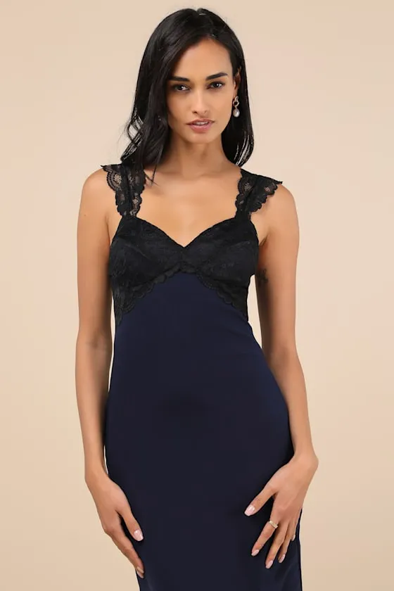Flirty Whimsy Navy and Black Mesh Midi Dress sold by Lulus product image thumbnail 4