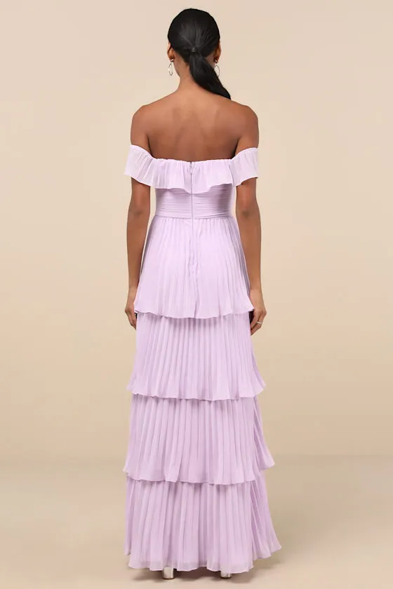 Always Remarkable Lavender Pleated Off-the-Shoulder Maxi Dress sold by Lulus product image thumbnail 2