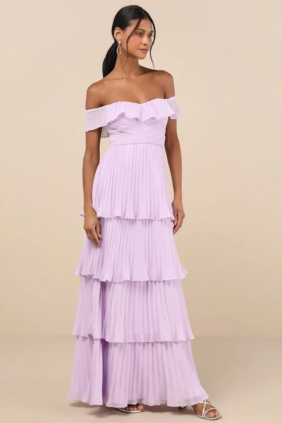Always Remarkable Lavender Pleated Off-the-Shoulder Maxi Dress sold by Lulus product image thumbnail 3