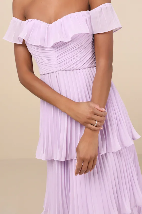 Always Remarkable Lavender Pleated Off-the-Shoulder Maxi Dress sold by Lulus product image thumbnail 4