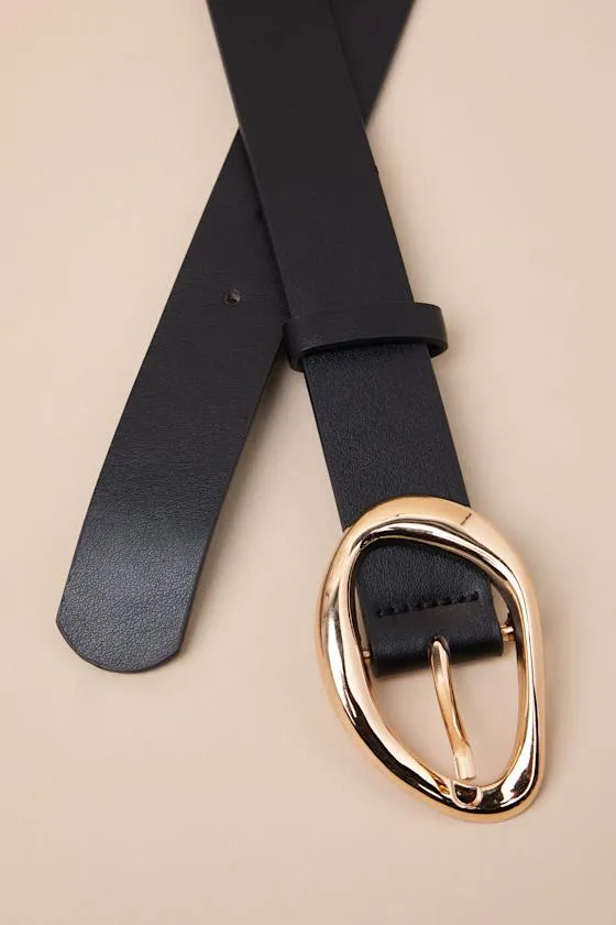 Laken Black and Gold Oval Buckle Belt sold by Lulus product image thumbnail 2