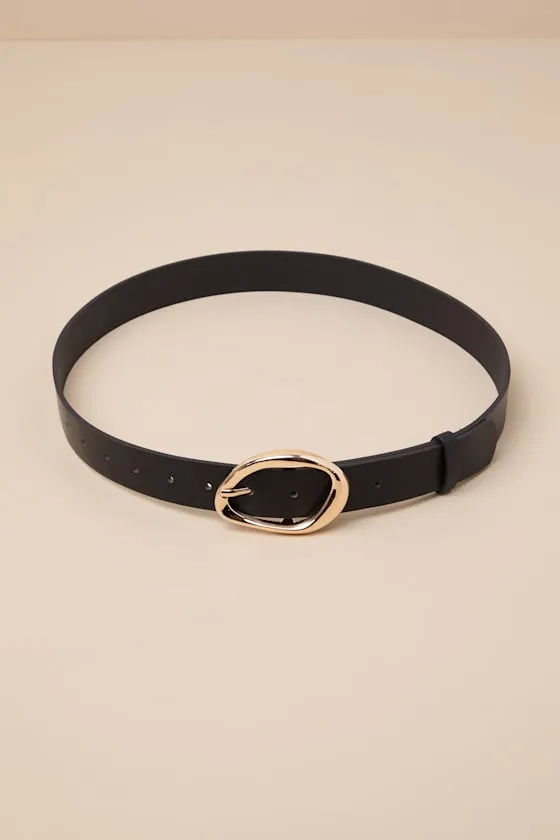 Laken Black and Gold Oval Buckle Belt sold by Lulus product image thumbnail 3