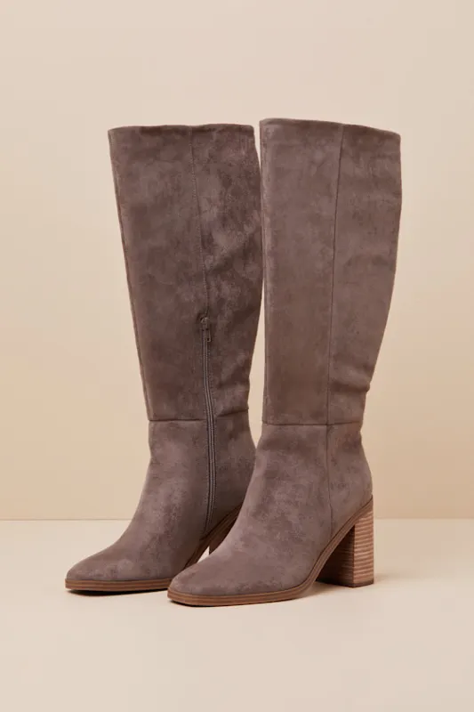 Flapper Mushroom Taupe Suede Knee-High Boots sold by Lulus