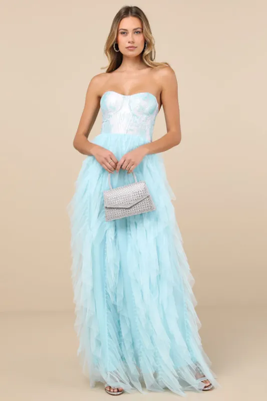 Malley Light Blue Ruffled Tulle Maxi Dress made by Lulus
