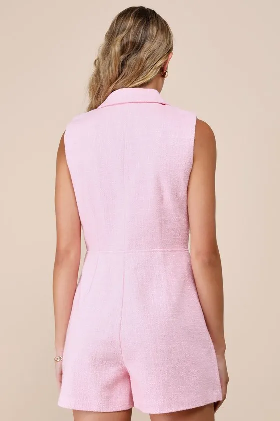 Paris Light Pink Tweed Collared Romper sold by Lulus product image thumbnail 3